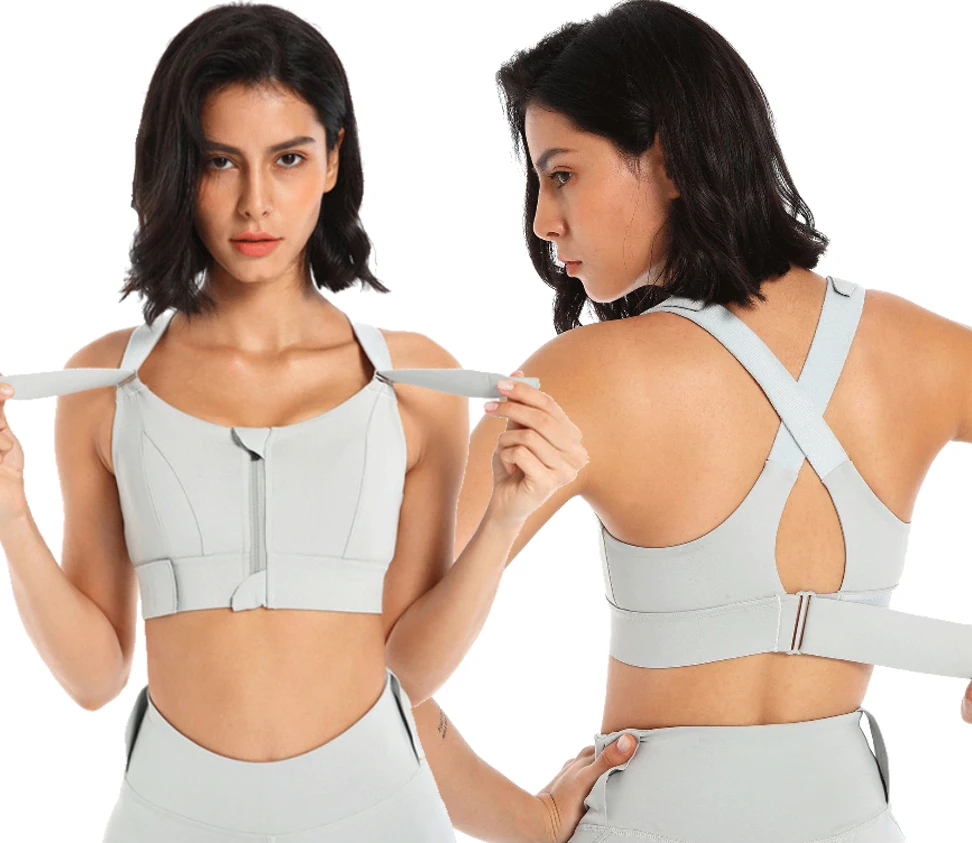 

New High Support Yoga Running Vest Shockproof Underwear Plus Size Adjustable Belt Front Zipper Sports Bra Without Steel Ring, Customized colors