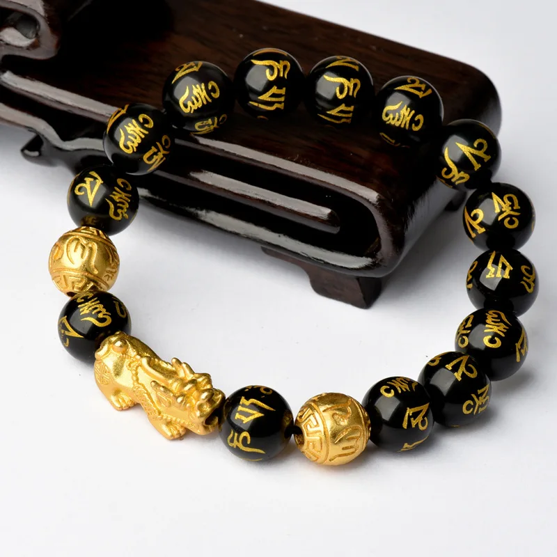 

XUNBEI wholesale Chinese Feng Shui Pi Xiu Natural Obsidian Stone Lucky Bead Wealth Bracelets for women/men, Black