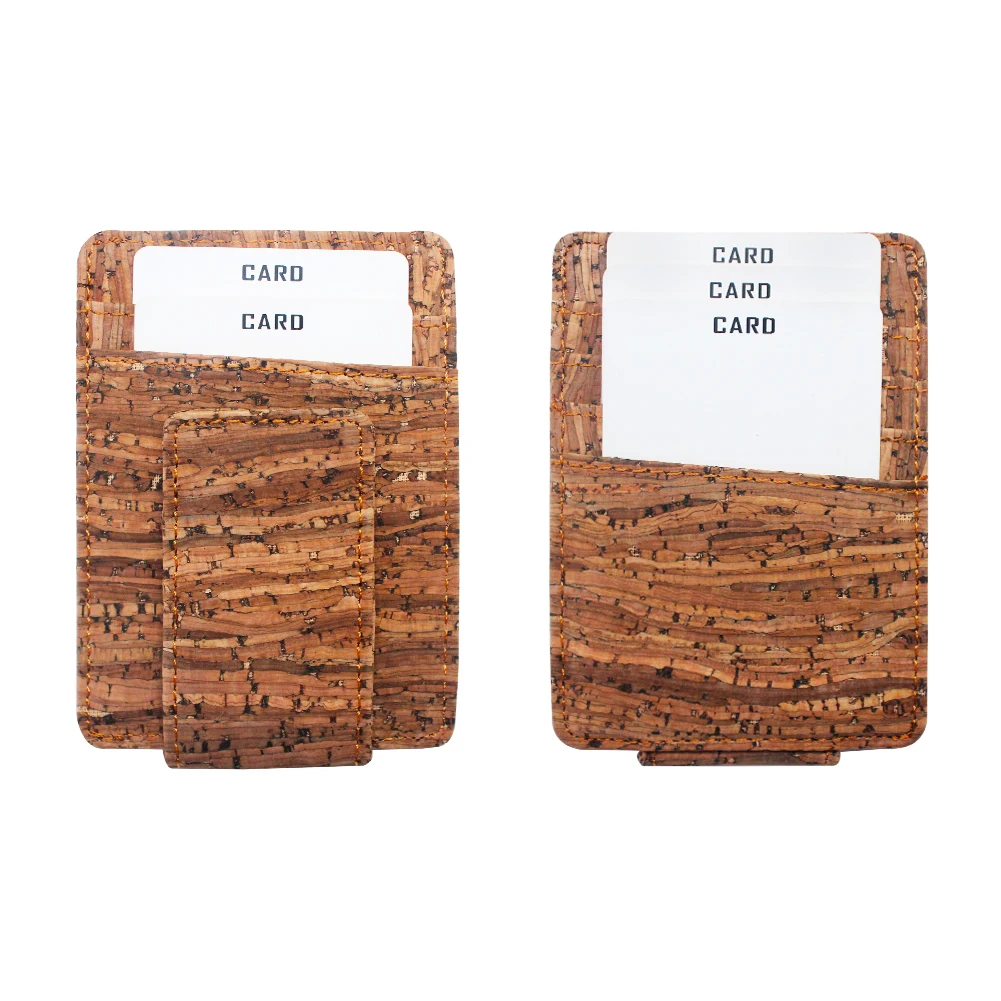 

2021 Eco Friendly Cork Fabric Custom Engrave Logo Credit Card Holder Money Clip Wallets For Mens, Brown,black
