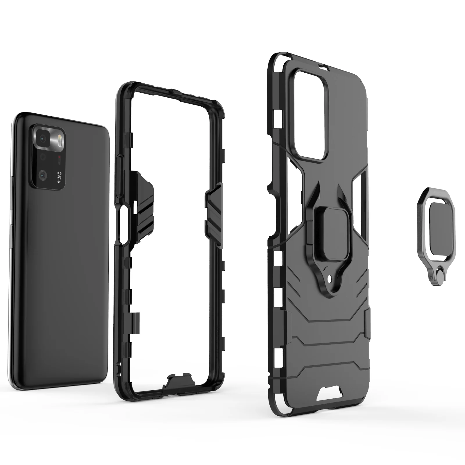 

For XIAOMI Redmi note10 Pro 5G Case Shockproof Magnetic Ring Stand Cover, As pictures