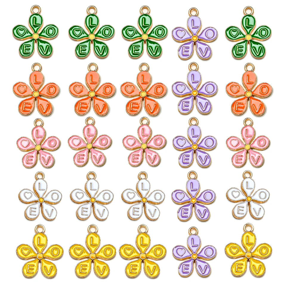 

Flowers Charms beautiful alloy enamel Flowers letter LOVE pendant For Woman Girls Making jewelry DIY Ornament Decoration, Picture