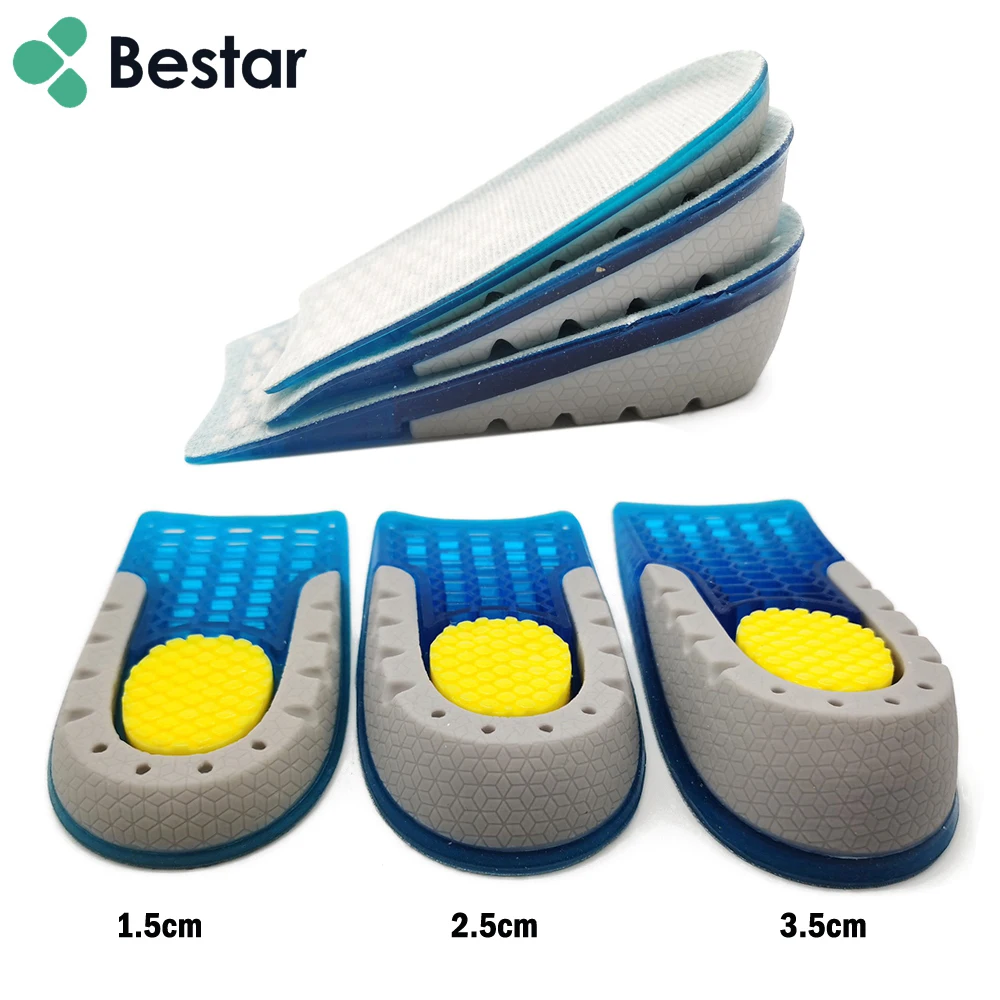 

Bestar Breathable TPU Gel Heel Support TPE Elevator Inner Sole Invisible Height Increase Insole, As photo or customized