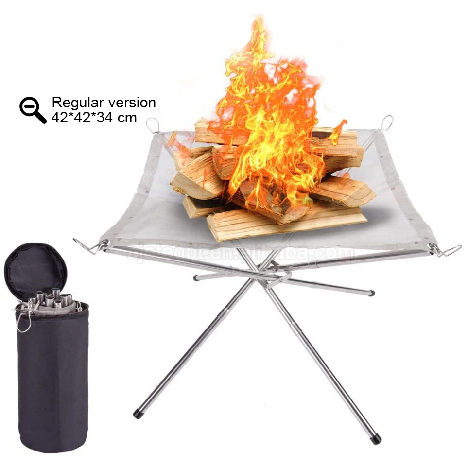 

AJOTEQPT Outdoor Campfire Portable Folding Firewood Bracket Barbecue Grill Stainless Steel Fire Net Camping Tools Fire Place