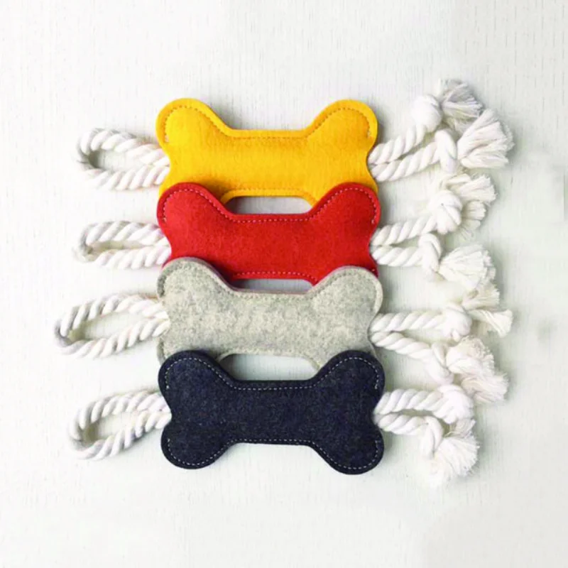 

Custom Cotton Rope Felt Dog Bone Toy Handmade Felt Toys Pet Puppy Playing Toy, Black/gray/orange/yellow