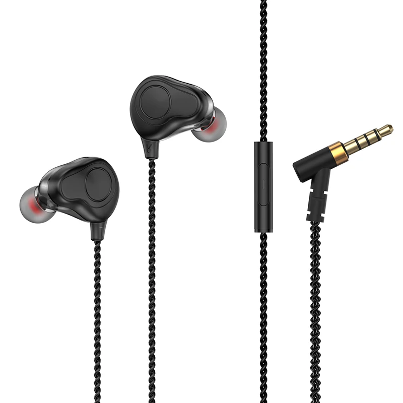 

Newest 6 core driver stereo headset 3.5mm wired hifi earphone with box packaging, Black