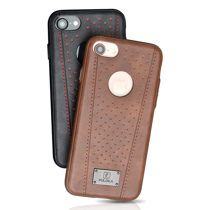 

PULOKA Logo Leather Drop Proof Smart Phone Case Back Cover with logo hole for Iphone