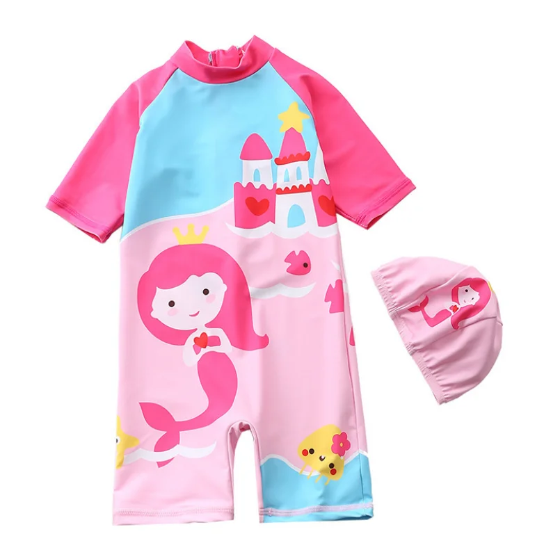 

2021 Baby Girls One Piece Zip Sunsuit with Sun Hat UPF 50+ Sun Protection Baby Swimsuit, As pictures shown