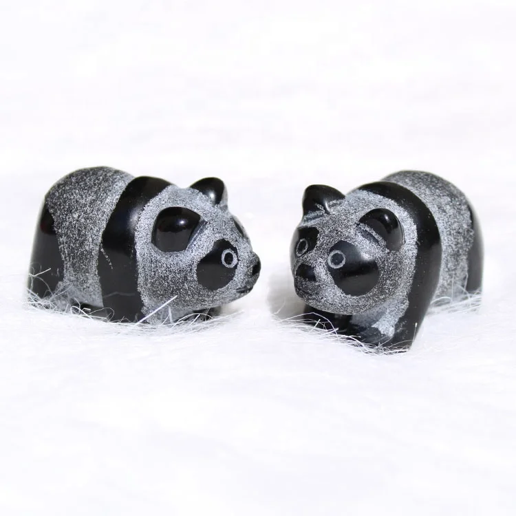 

Hand Carved Natural Black Obsidian Quartz Crystal Animals Folk Craft Panda For Home Decoration