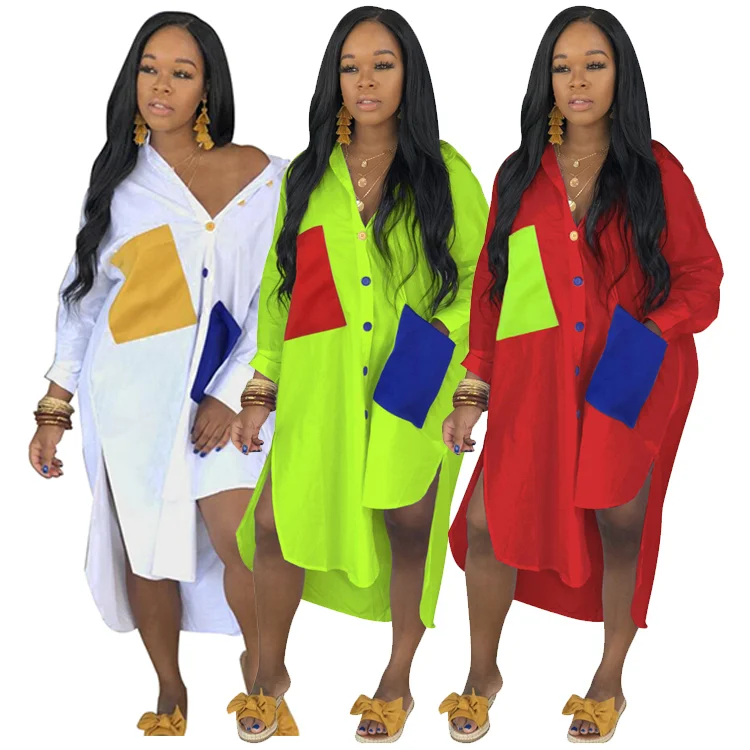 

Hot sale three color casual blank pattern plus size t-shirt dress for women fashion casual loose with pocket ladies clothing