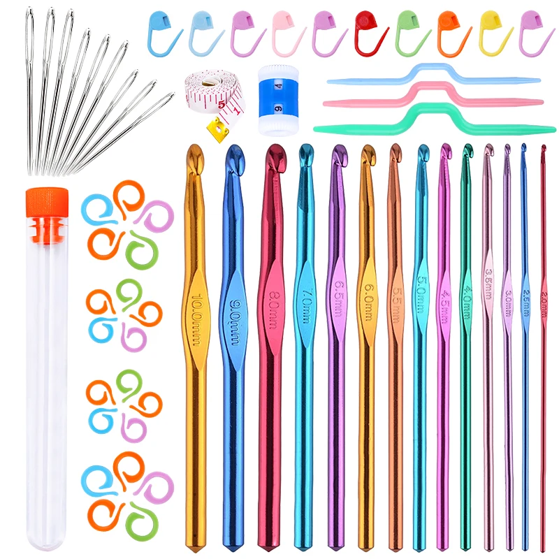 

MGZ-39 14 Pcs Knitting Tools Set with Accessories Aluminum Handle Crochet Hook Knitting Needles Kit, Colorful