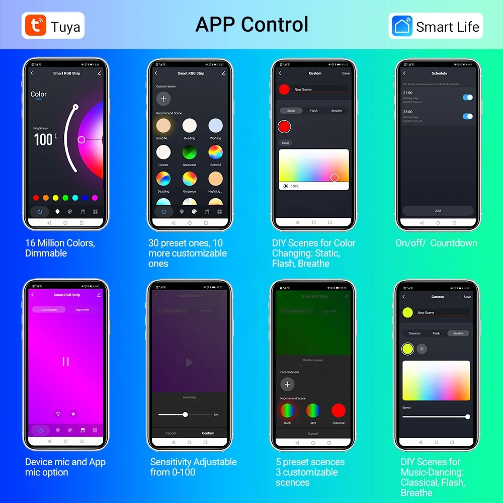 
5M 300 LEDs IP65 Waterprood Smart Strip LED Light RGB Color changing Work With Alexa And Google Home 