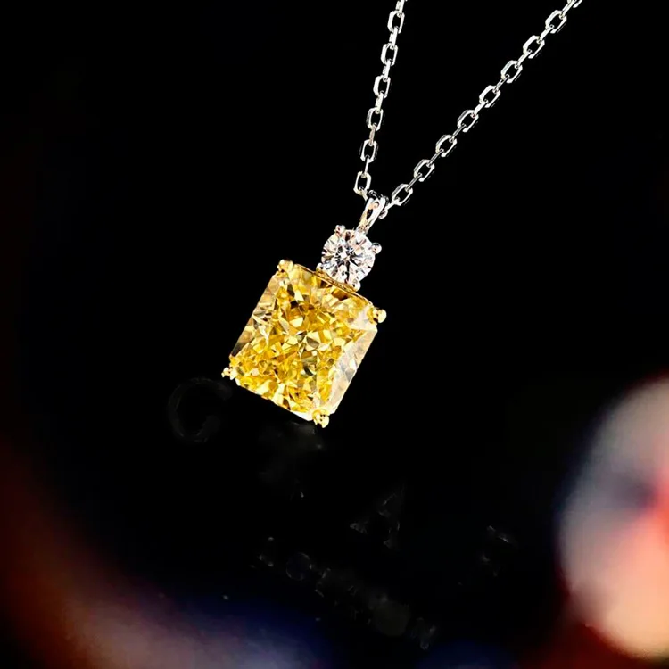 

925 sterling silver 18K gold imported high carbon diamond rectangular yellow diamond necklace main diamond 5 carats simulation d