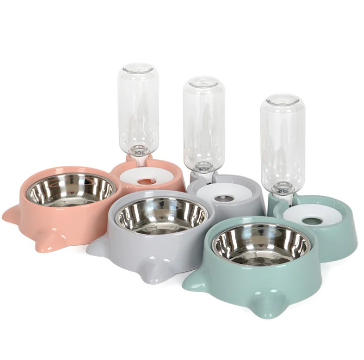 

2 In 1 Automatic Cat And Dog Drinking Bowl With Water Bottle Pet Supplies Stainless Steel Large Capacity Pet Drinking Bowl, Light green/white/pink