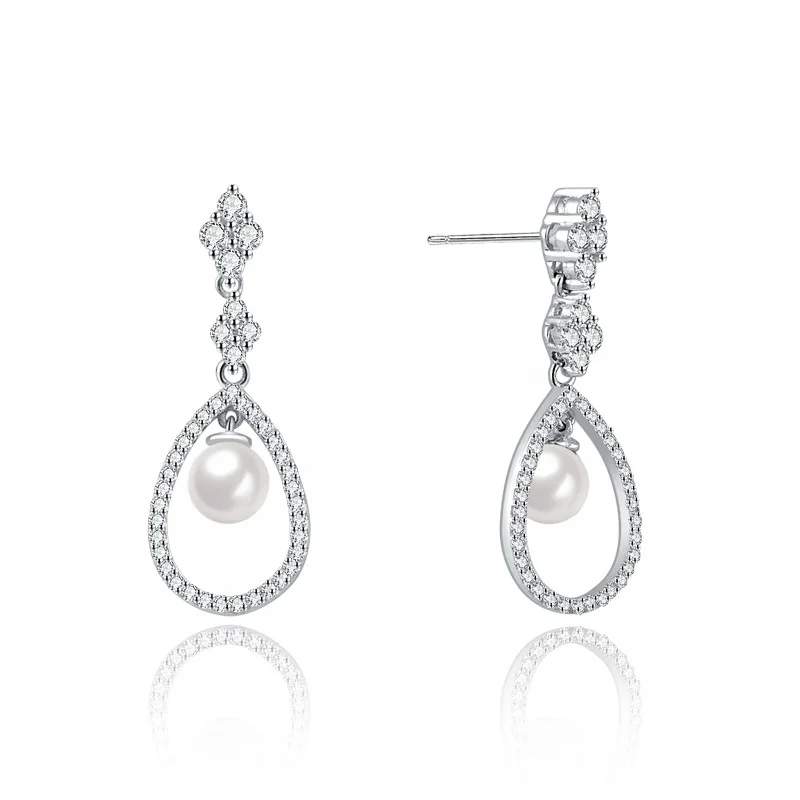 

ADELANTE Hot Sale Classic Design 925 Silver Diamond Pearl Women Stud Earrings