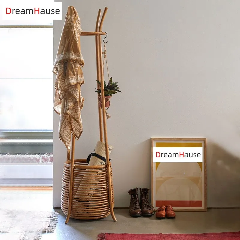 

Dreamhause Indonesian Real Rattan Clothes Rack Handmade Nordic Style Headscarf Hanger Decorations Used