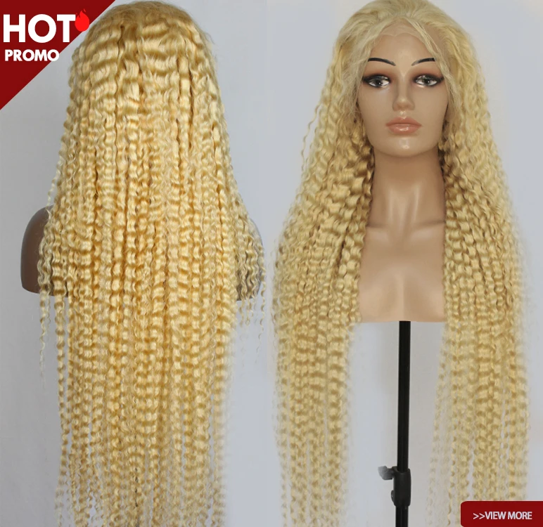 

613 Deep Curly Wig 100% virgin wholesale Peruvian Human Hair Hd Transparent Lace Frontal Curly 613 Blonde Wig