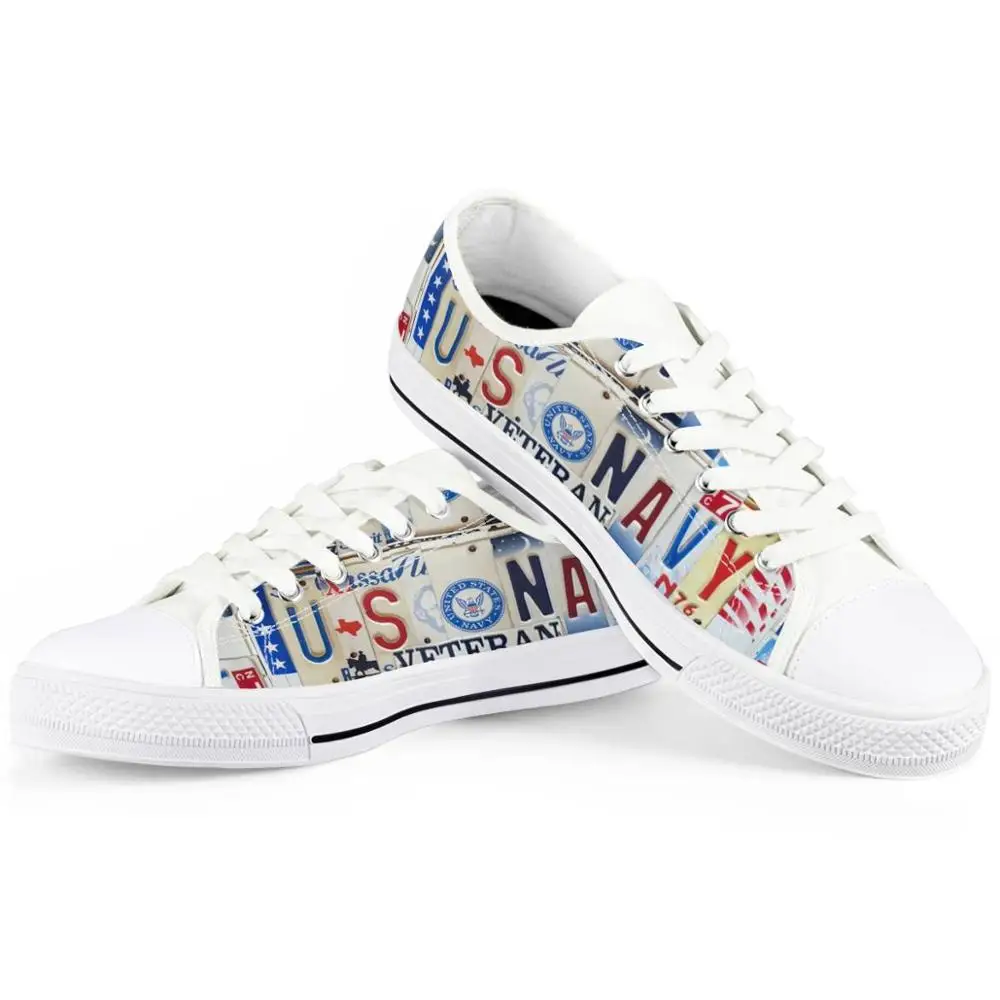 

High Quality Custom Letter Stitching US NAVY Printing Low Top Shoes Outdoor Canvas Shoes Men Rubber, Black white