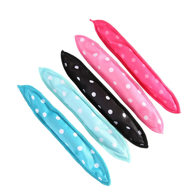 

Hot new wave point wind-up pear head curler sponge hair curl bowknot sleep heatless hair curl silk hair curls, Pink blue black