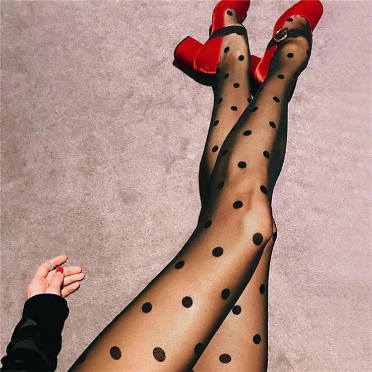 Sexy Women silk dot Print Tights Stockings Foot Seamless Pantyhose Fishnet Mesh