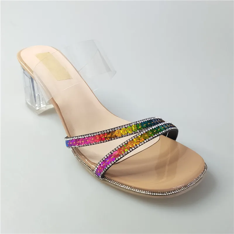

PDEP 2021 fashion summer thin heel sexy rhinestone sandals women block heels women shoes, Colorful