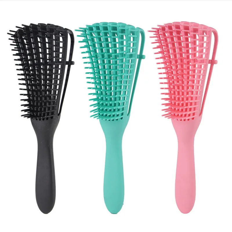 

High quality custom logo special plastic eight rows vent curved handle detangler hair brush, Customized color