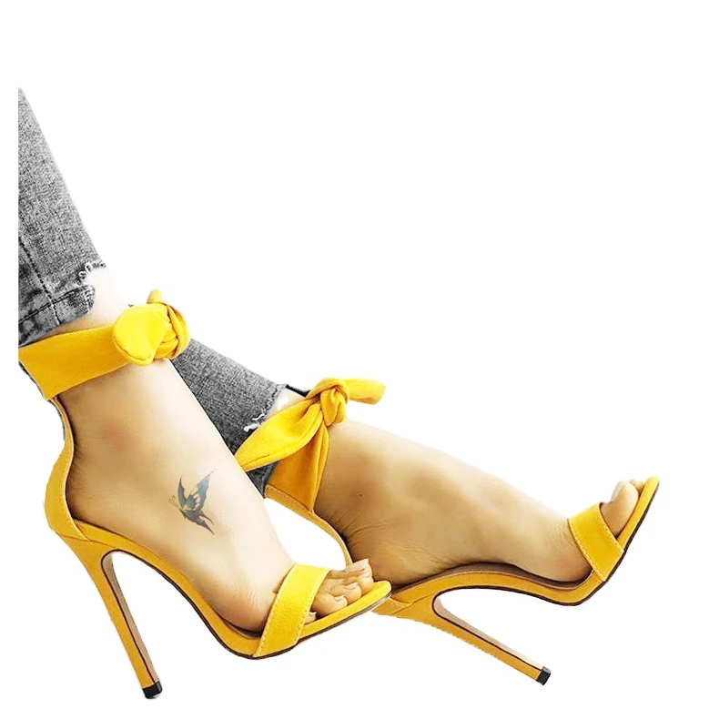 

European and American large size women's shoes fashion sexy solid color simple bow button high-heeled sandals, Picture