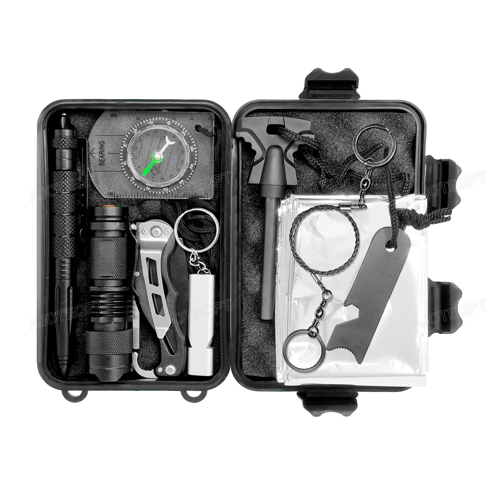 

AJOTEQPT Outdoor Camping 10 in 1 Emergency Tactical Gear Survival Kit, Black