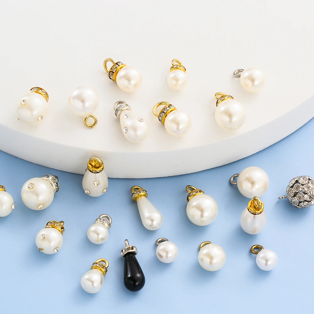 

20pcs Rhinestone Pearl Alloy Pendants Ball Water Drop Shape DIY Necklace Bracelet earrings For Jewelry Charms Making Accessories, As shown