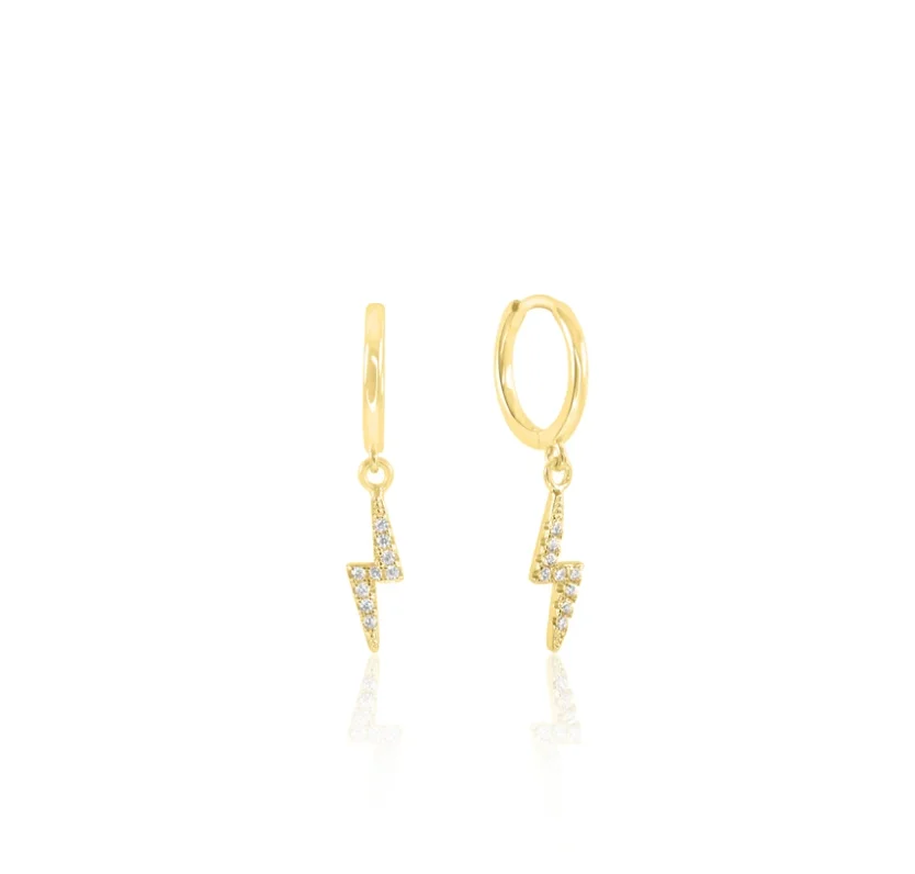 

Dainty Stainless Steel Hoops With Diamond Pave Huggie Earrings Non Tarnish Gold Plated Lightning Bolt Charm Earrings