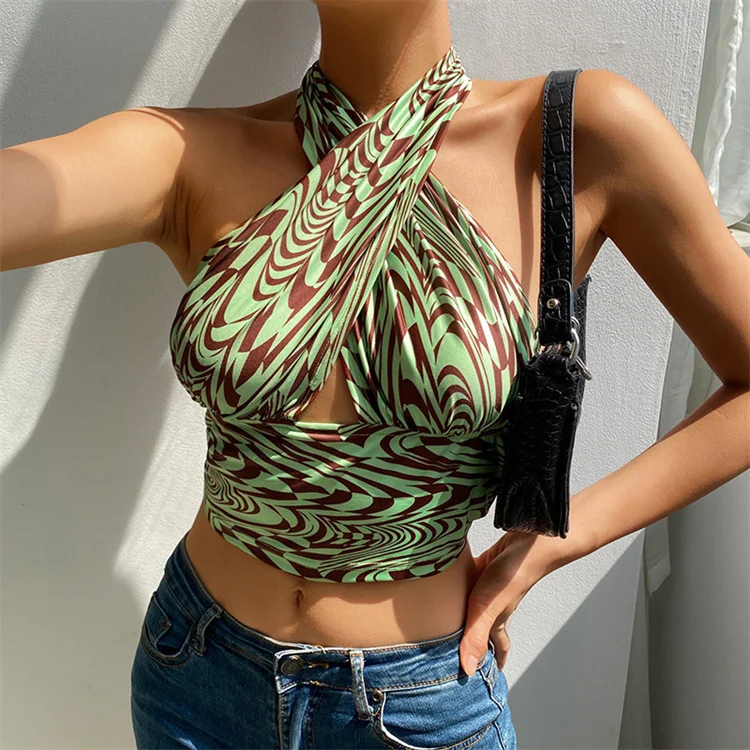 

Women Sexy Design Lace-up bandage fashion printing sexy base top wearing, Customized color