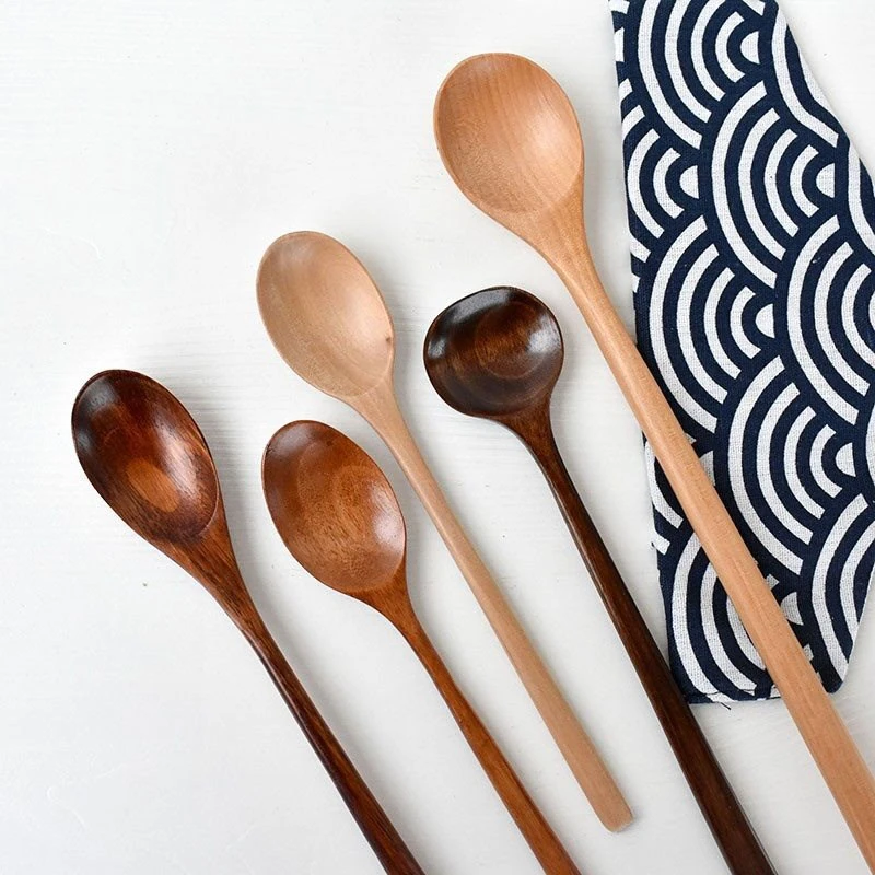 

New Style 20cm 33cm 5sizes Long Handle Sauce Soup Stirring Wooden Spoon For Seasoning