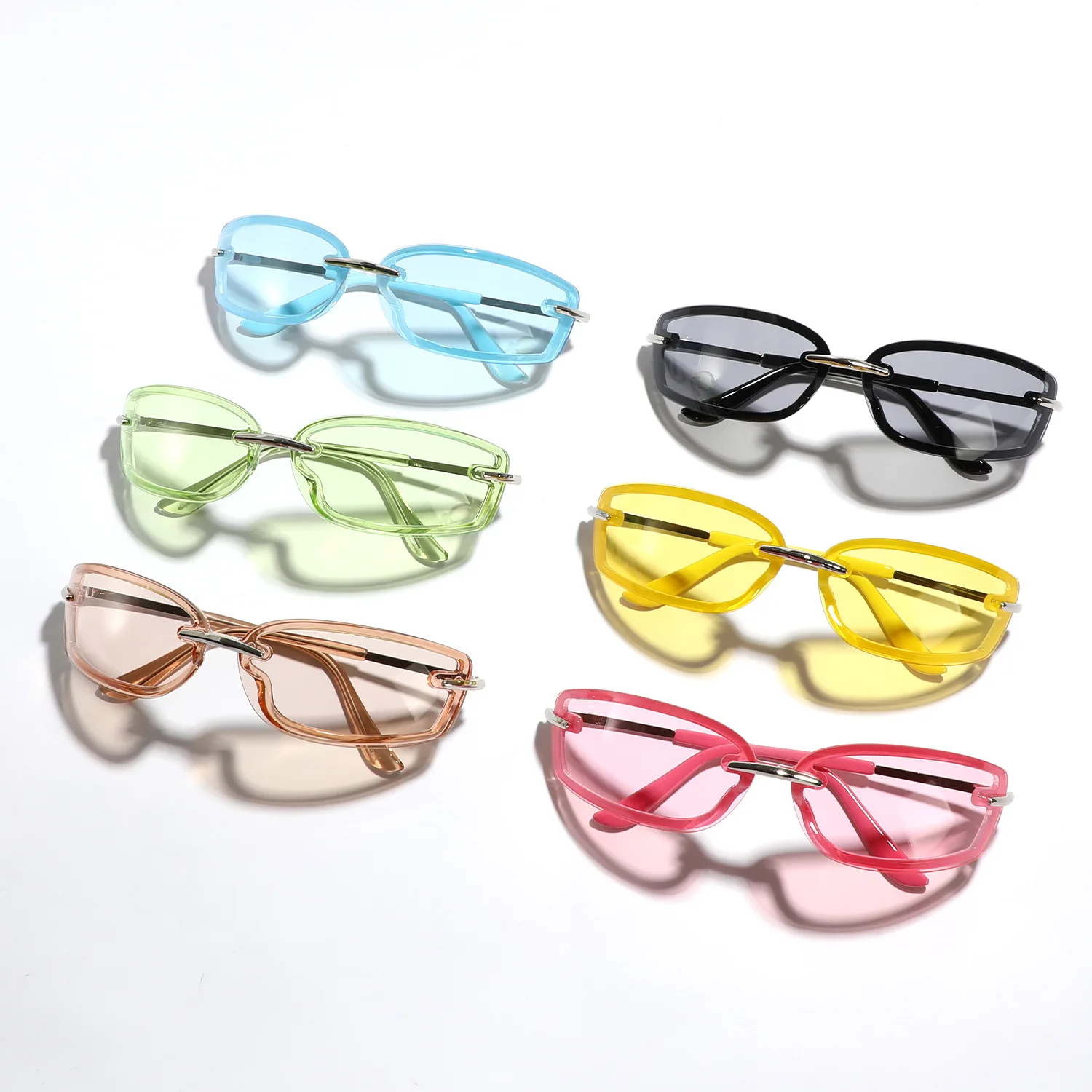 

2428 New Y2K Candy Color Rectangle Sunglasses Fashion Sports Driving Shades UV400 Men Trending Blue Green Sun Glasses