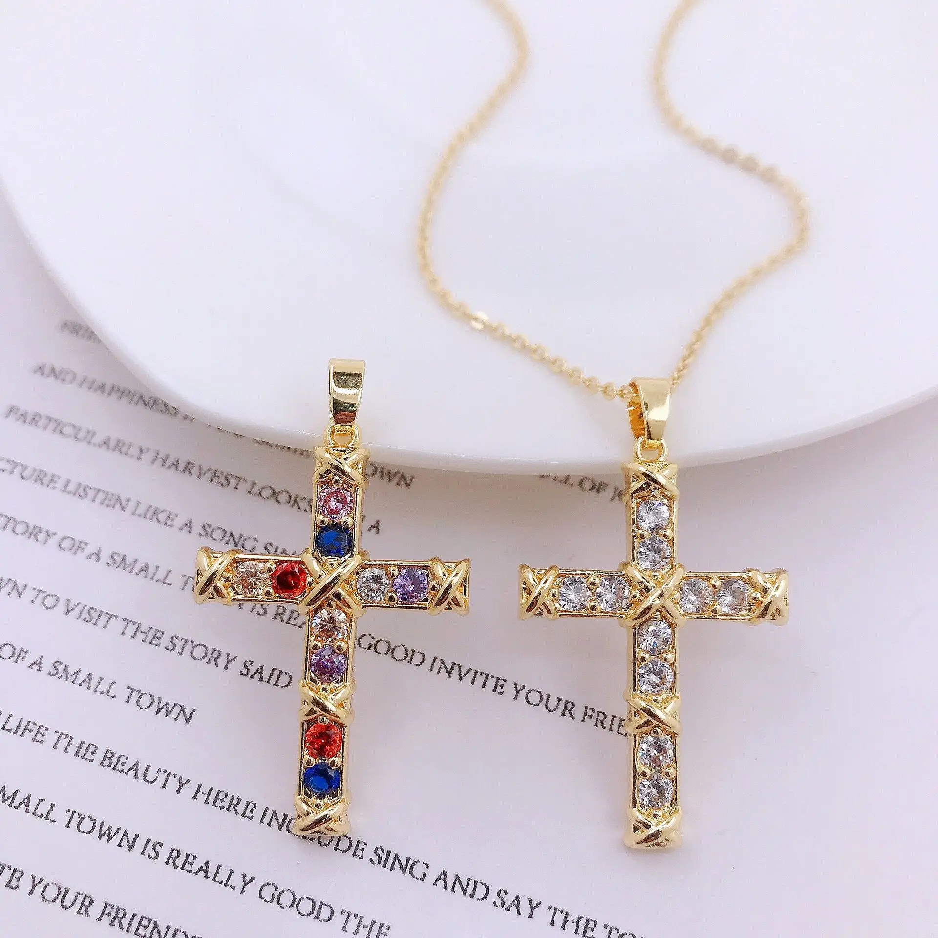 

Jewelry is a hot selling in Europe and America New fashion unique color zircon butterfly cross pendant necklace