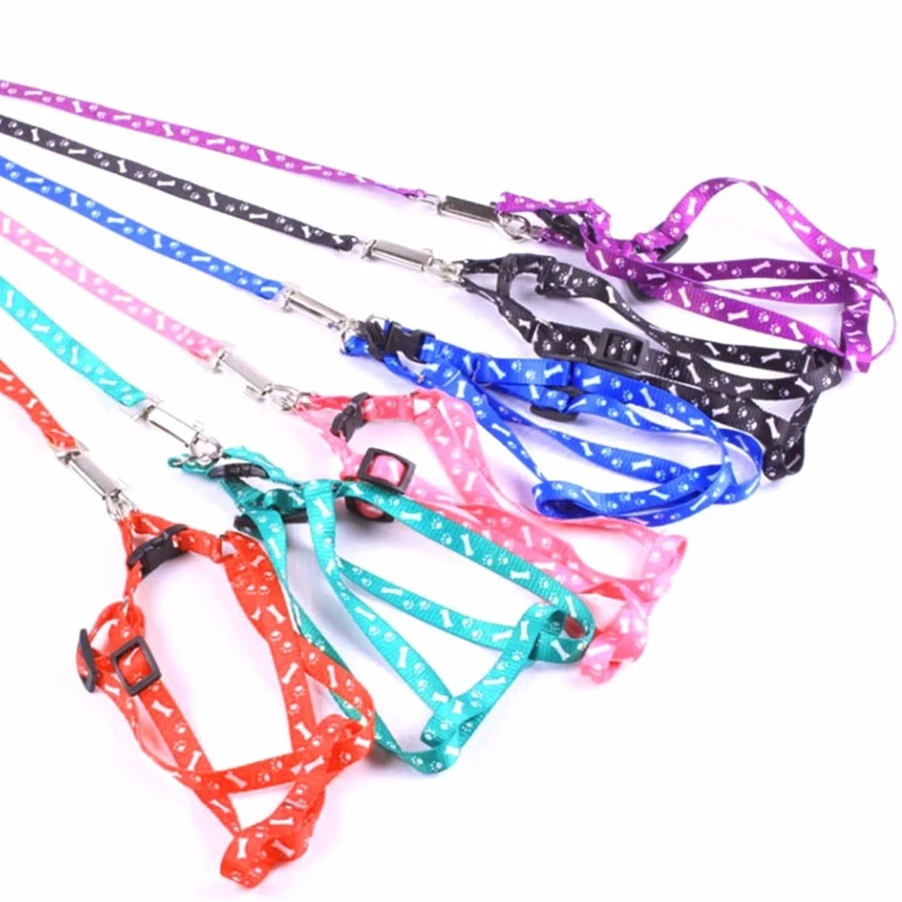 

Nylon Dog Pet Puppy Cat Adjustable Harness with Lead Leash 10 Colors To Choose Toys Leash Chain Collars Interactive Toy