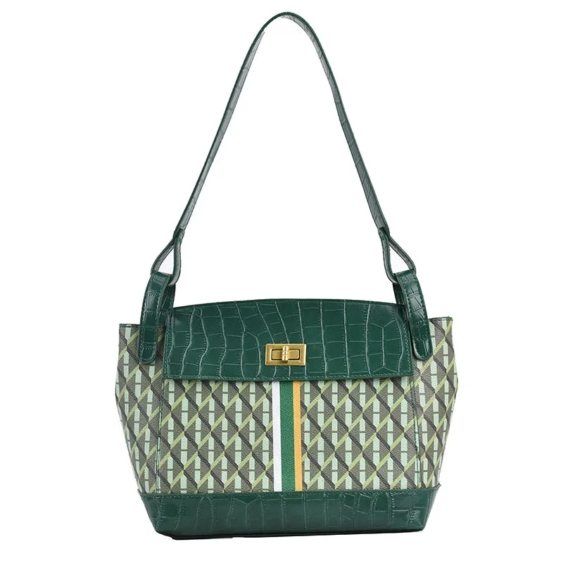 

Crocodile Pattern Large Armpit Bag Fashion New PU Leather Women's Designer Handbag High Capacity Shoulder Messenger Bag, Black/green