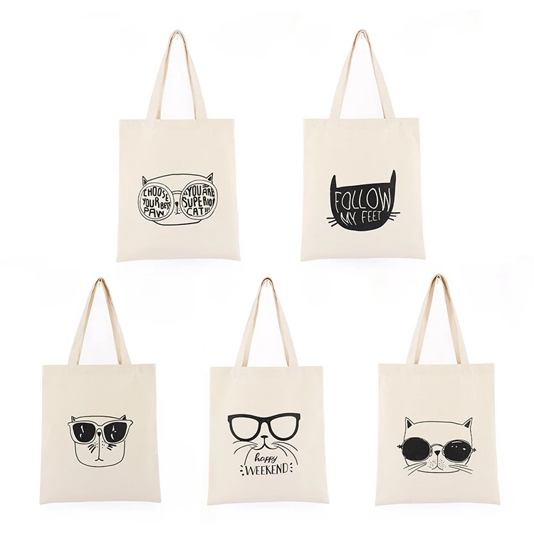 

Hot Sale custom logo print korean Fashion student reusable tote bag cotton canvas eco friendly shopping bag foldable