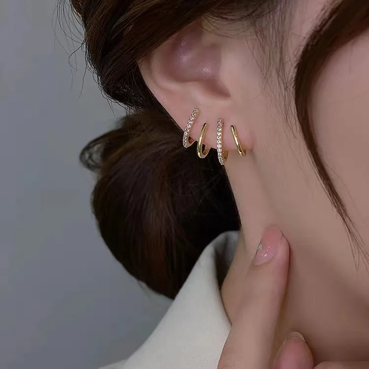 

Luxury Trendy Minimalist Dainty Tiny Ear Wrap Cuff Stud Ear Cuffs Hoop Zircon Needle Claw Earrings for Women Girls