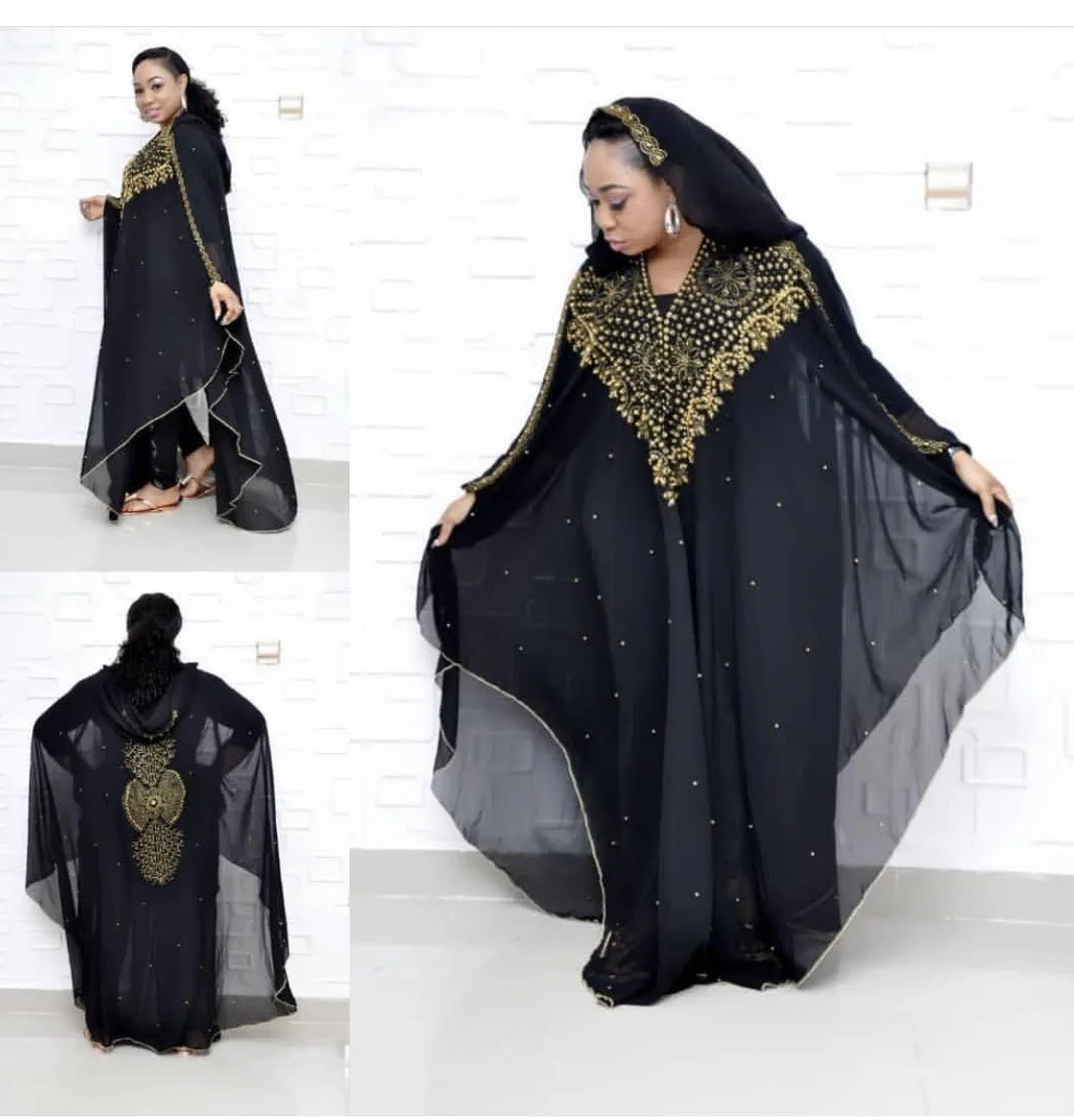 

2022 Muslim national style loose robe rhinestone batwing sleeve african women plus size Islamic clothing abaya kaftan style robe, Picture color