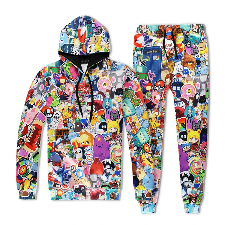 

custom 3d print sublimated hoodie and jogger set Loose Fit activewear 3d print joggers and hoodie set, Customized color