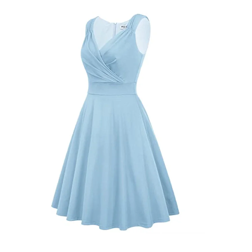 

Fancy Women 50s Retro V-Neck Sleeveless Ruffled A-Line Party Wedding Guest Cocktail Flared Swing Mini Dress for High Tea Party