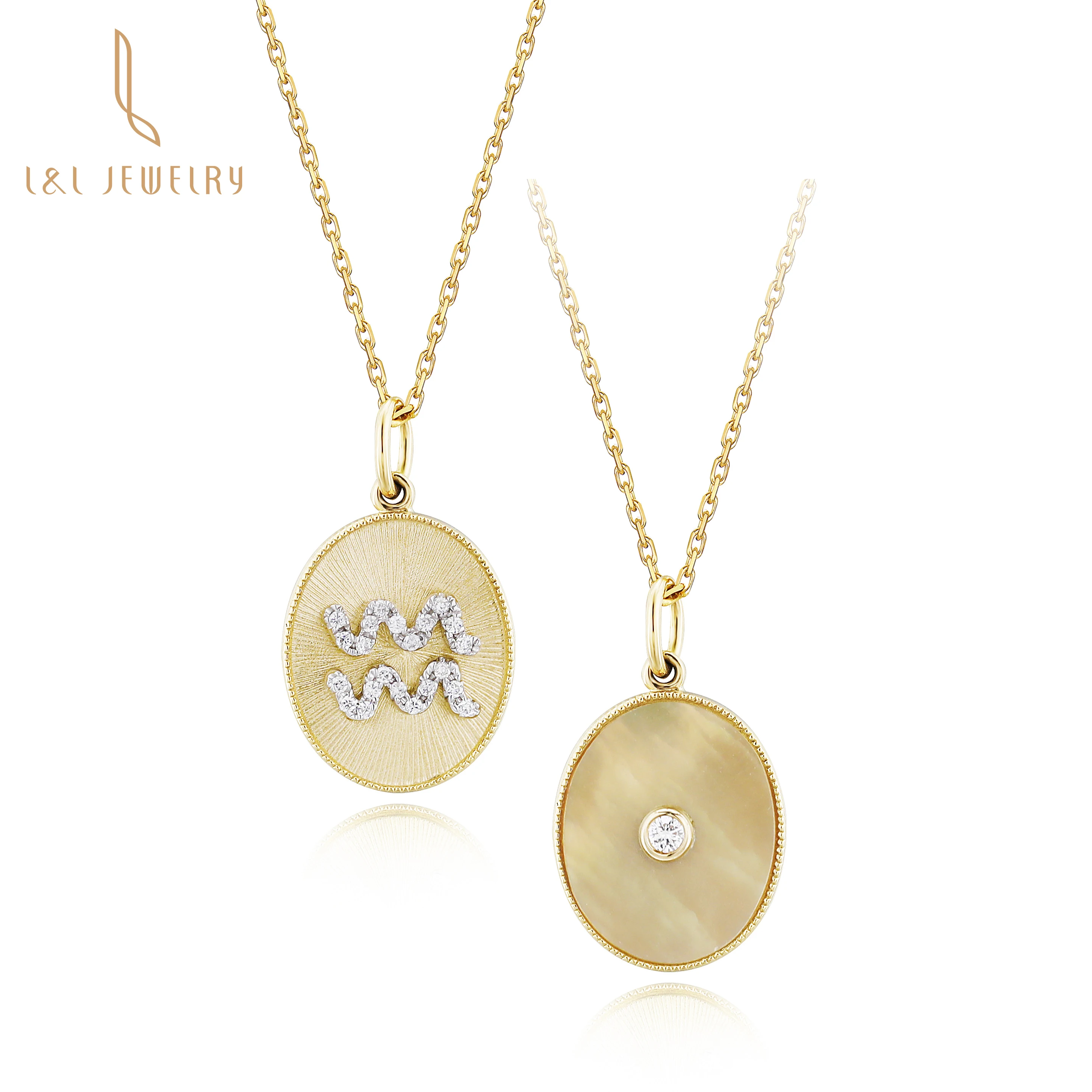 

18k Gold real Diamonds Natural mother of pearls nacre 12 Constellation Star Pendant necklace with adjustable chain