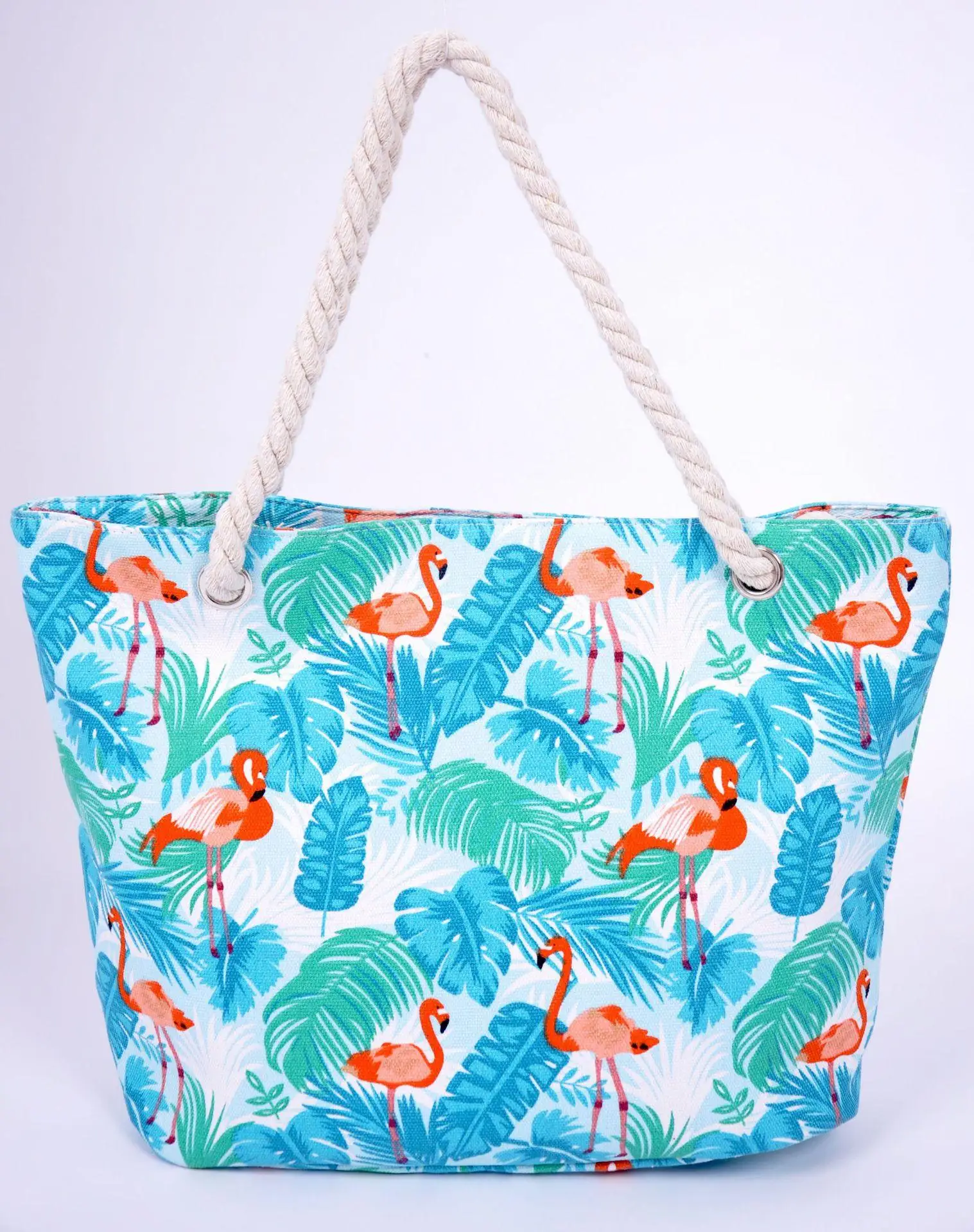 

BG-001 fashion Bohemia flamingo print canvas bag for women summer beach tote bag shopping bags wholesale, Picture show