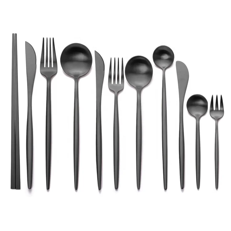

Luxury Silverware Long Handle Spoon 4Pcs Stainless Steel Matte Black Flatware Set