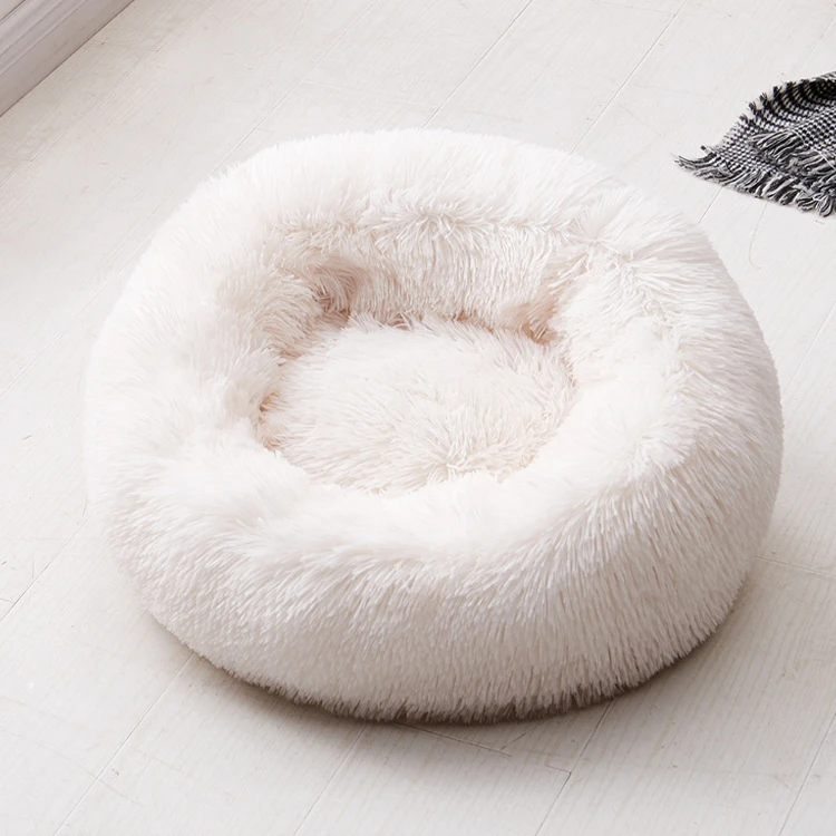 

Dog Bed Cat Bed Donut The Original Shag Vegan Fur Donut Cuddler for Medium Small Dogs Ultra Soft Calming Bed Multiple Sizes, Customized color
