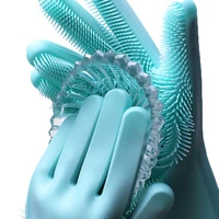 

100% Food Grade Household gloves Silicone Rubber ReusableFinger Tips Brush Magic Scrubber Washing Cleaning Dishwashing Gloves