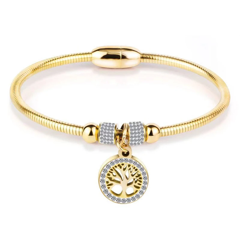 

New Life Tree Zircon European American Style Stainless Steel Bangles bracelet