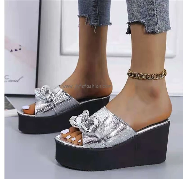 

J&H fashion new design summer Slides Slipper Chic Design Wedge Shoes For Women Height Increase Shoes, 4 colors as picture