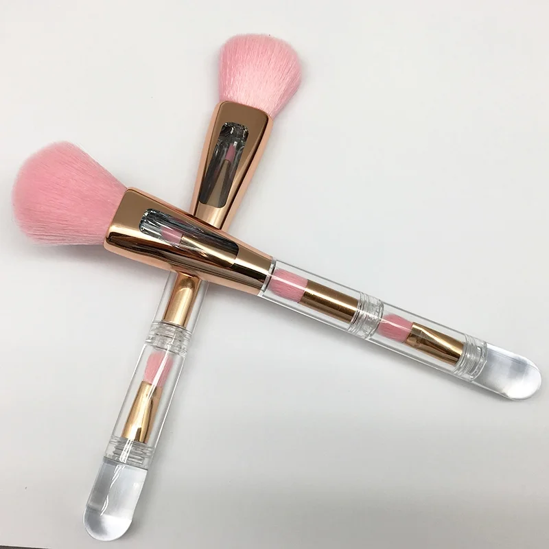 

2020 New Style For Travel Double Side Makeup Brushes Retractable 4 in 1 Mini Makeup Brush Set Multi functional, Pink hair