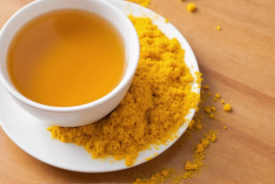 Turmeric and ginger roots with prepared tea