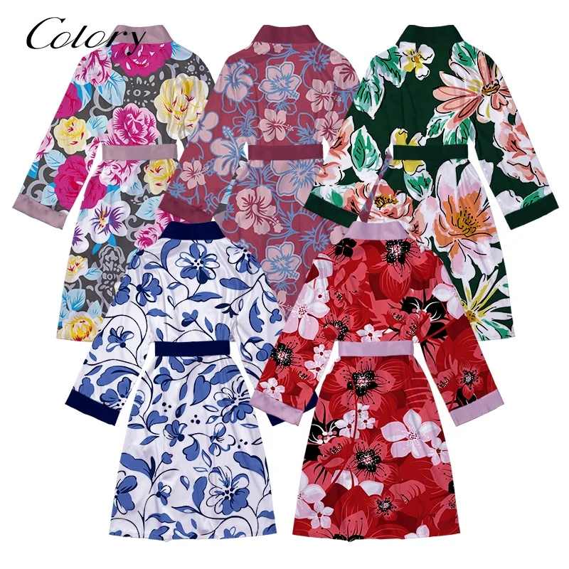 

Colory Kimono Robes For Women Floral Milk Silk Womens Robe Bridesmaid Bathrobes, Customized color